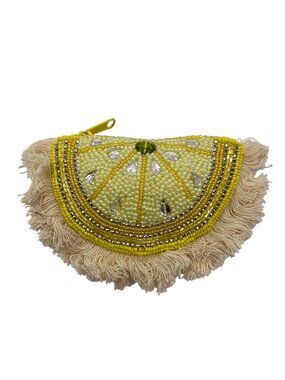 MMS Brands Yellow Embellished Lemon Fabric Pouch